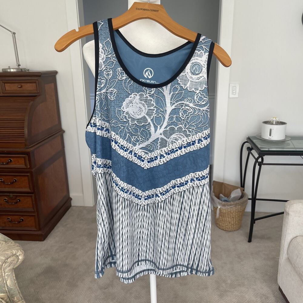 Ink-N-Burn Tank Top Women Plus Size 2 XL Breathable Travel Gym Athleisure Blue